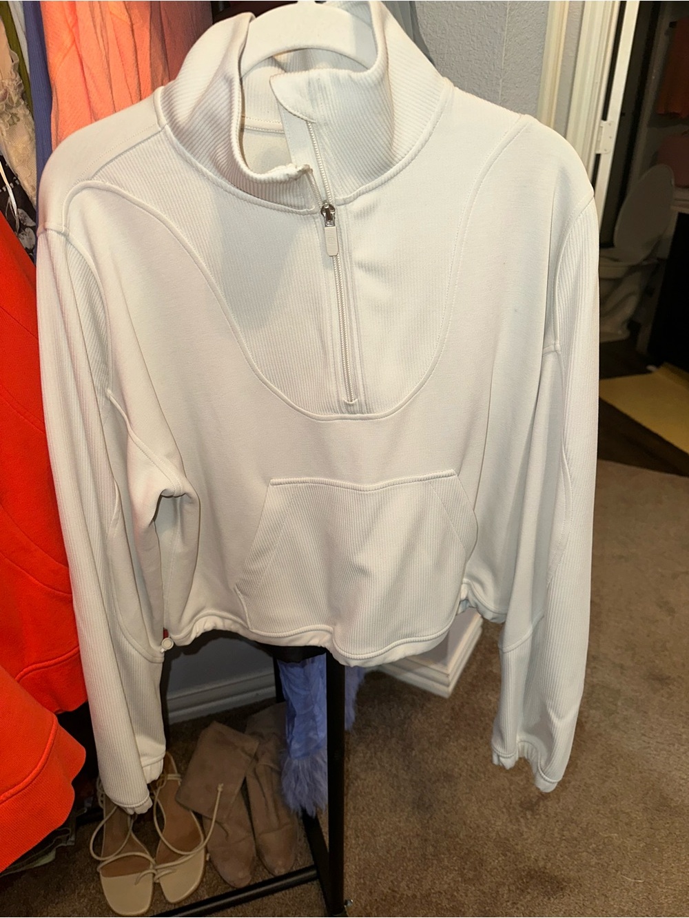 Lululemon Softstreme White Quarter-Zip Ribbed Pullover Top